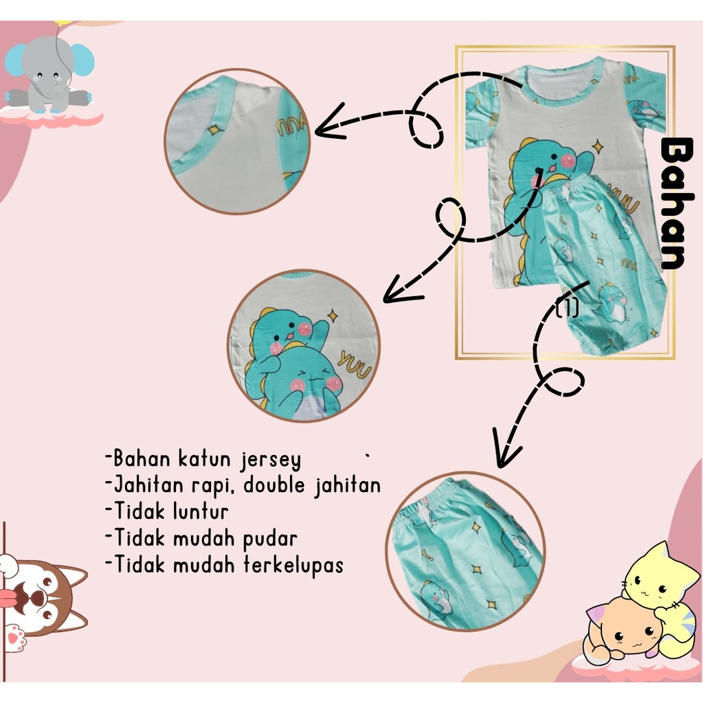 YUU BABY Setelan Anak Kaos IMPORT / Set Baju + Celana Pendek Anak Cowok Cewek / Stelan Bayi Laki Laki / Baju Anak Perempuan