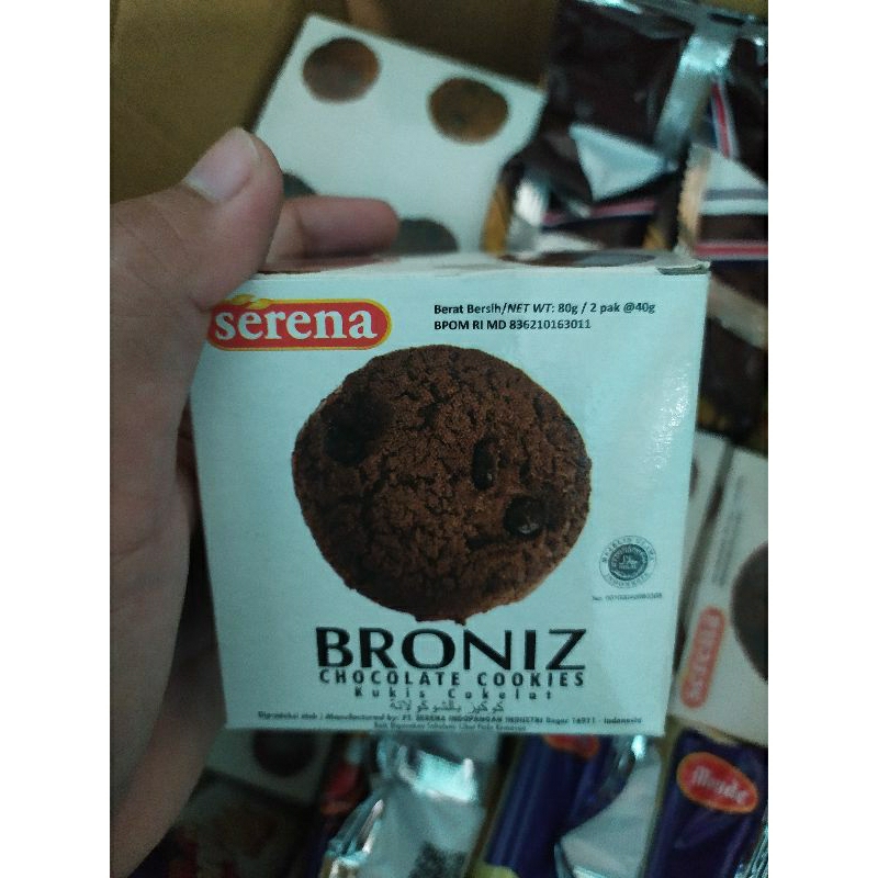 SERENA BRONIZ 80gr Chocolate Cookies Kukis Cokelat Biskuit Choco Chips Brownis Brownies Kering