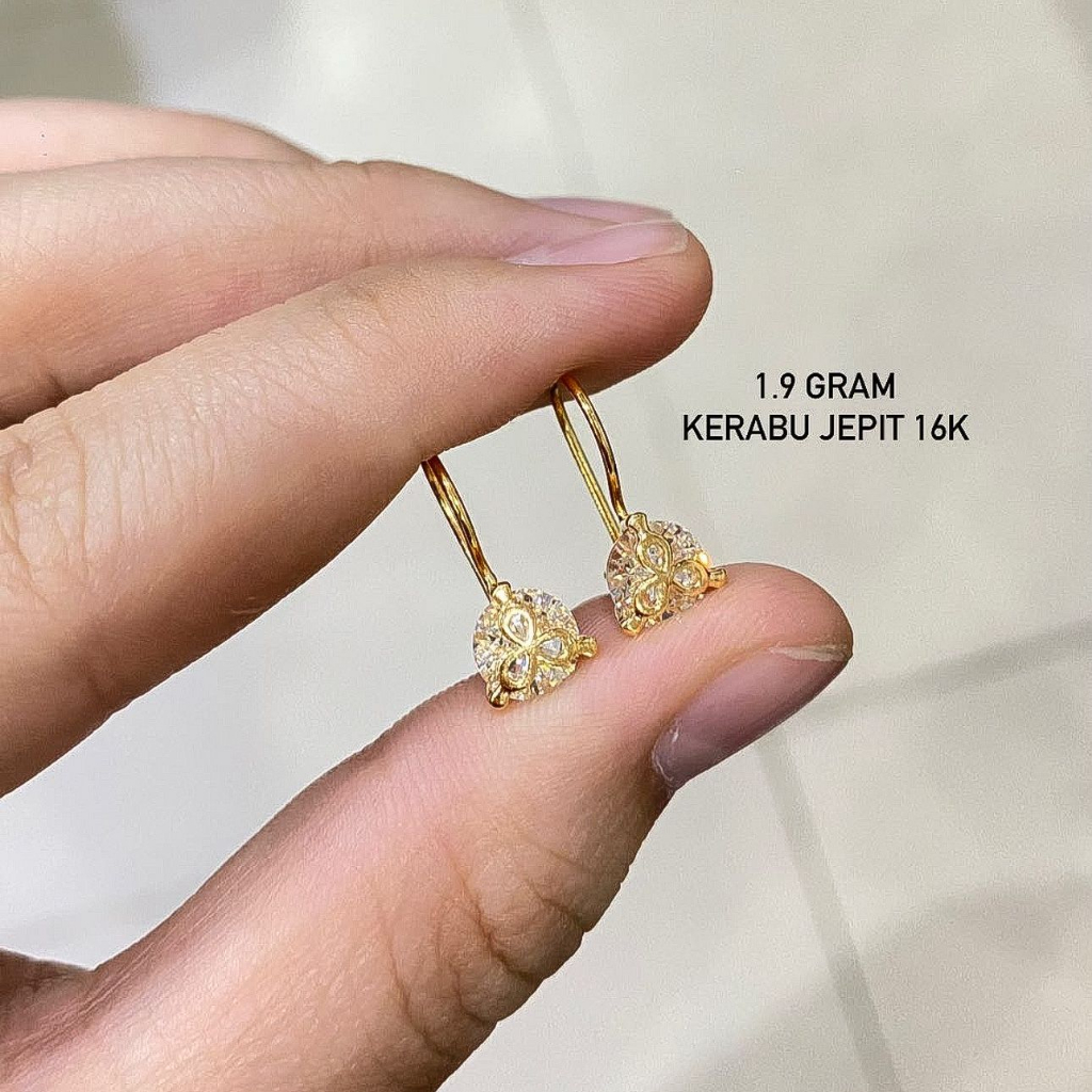Anting desi anak dan dewasa emas asli kadar 70 16k amero solitaire diamond look bintang bunga giwang kerabu gantung drop