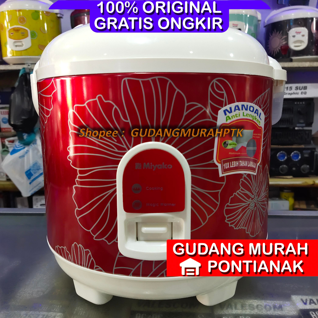 Ricecooker Miyako ANTI LENGKET NANOAL 2L JUMBO 2 liter PANCI PUTIH BESAR Penanak nasi magicom rice cooker pengukus merah kilat MCM 558 SBC 558SBC