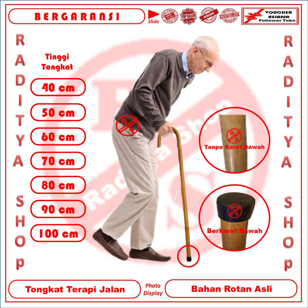 Tongkat Rotan Alat Bantu Berjalan Lansia / Raditya Shop / Tongkat Alat Bantu Jalan Orang Tua / Tongk