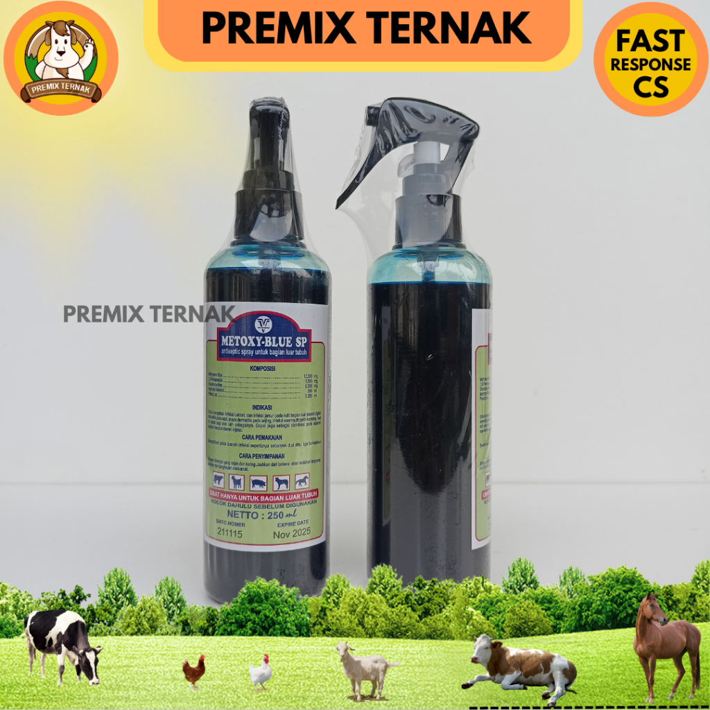 METOXY BLUE 250ml - Obat Luka Hewan Spray - Obat Luka Kulit LSD Sapi