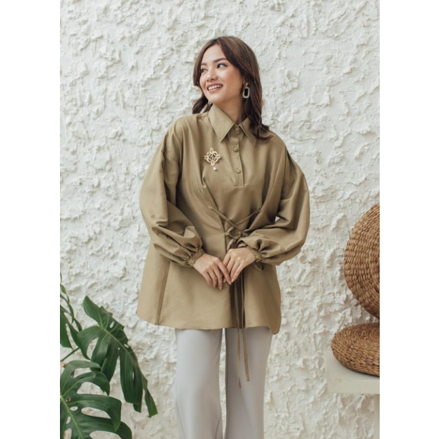 WEARING KLAMBY SELENA BLOUSE IN OLIVE BEST SELLER