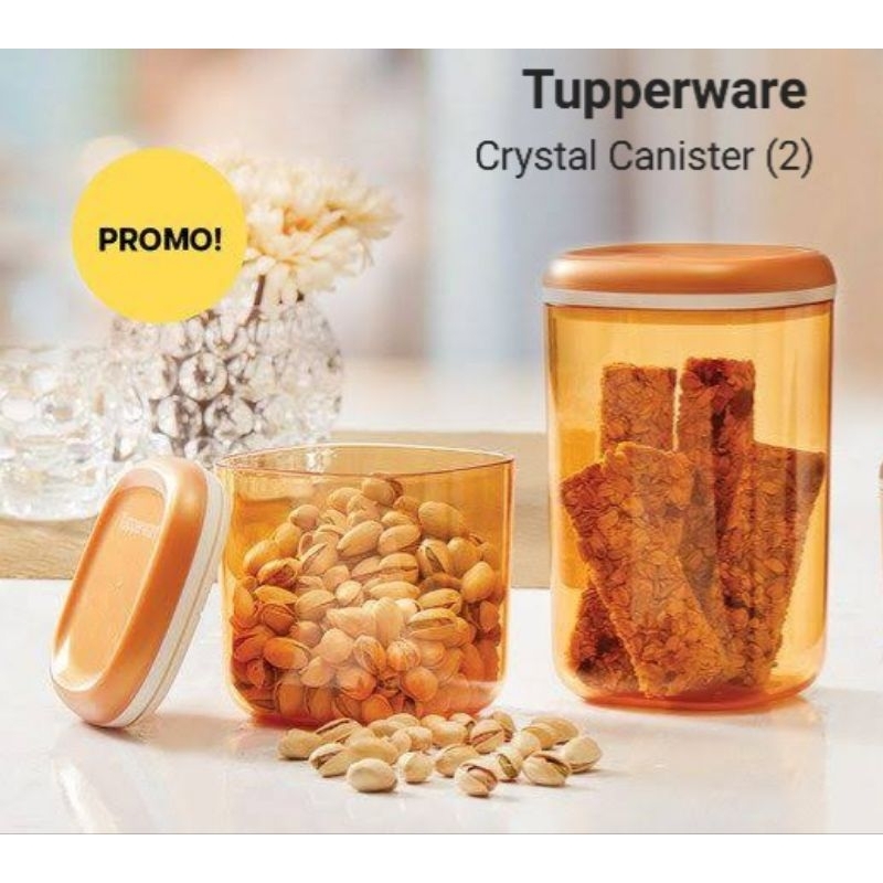 Tupperware Crystal Canister Set (2 Pcs) - Gold // Toples Kristal Clear Snack Cemilan