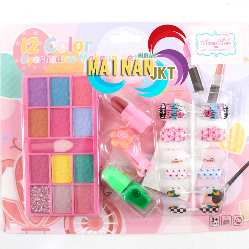 MAINANKEI MAINAN ANAK 12 COLOR EYESHADOW MAKEUP SET 9841 LENFKAP DENGAN KUKU HIAS JEPIT RAMBUT