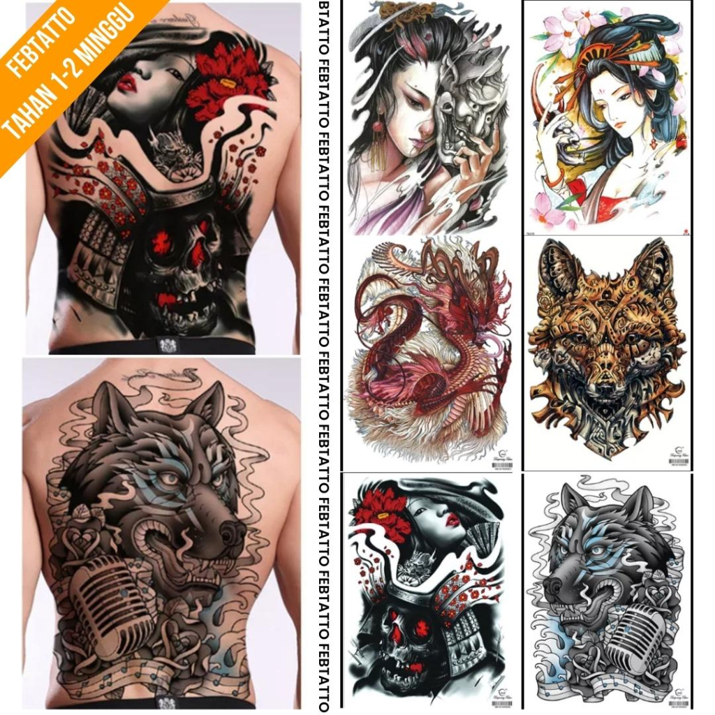 Tato Temporer Full Lengan Ukuran 35cm x 48cm Motif Wanita Bunga Monster Macan MB 004 MB 007Tato Aest