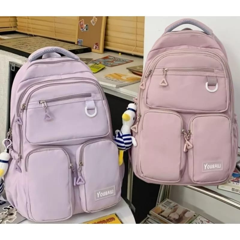 Tas sekolah anak perempuan multi saku-ransel sekolah anak SD SMP SMA korean style-tanpa gantungan boneka