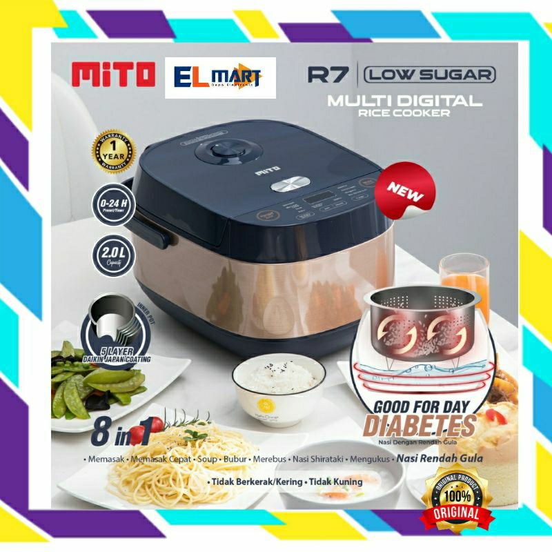 New Multi Digital Rice Cooker Mito R7 Low Sugar  2 Liter 8 in 1 Magic Com 2L Low Carbo