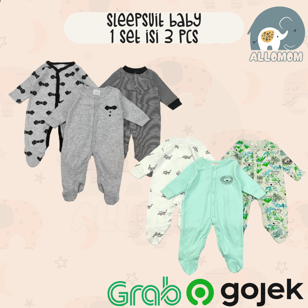 ( IMPORT ) Sleepsuit Baby / Baju Tidur Bayi / Anak Usia 0-1 Tahun Material Katun 100%