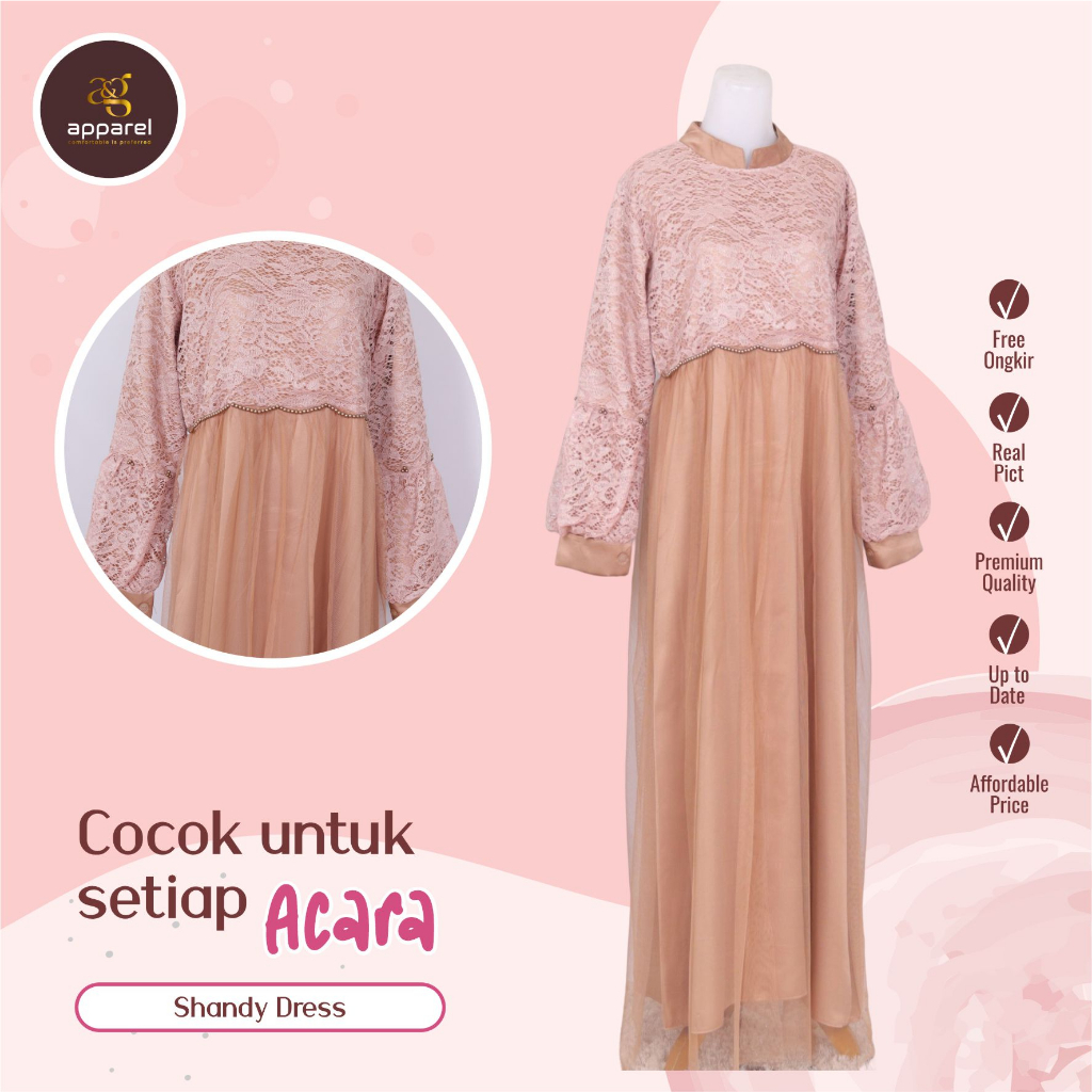 SHANDY DRESS LENGAN BALON DRESS BRUKAT MODERN 2021 (motif brukat random)