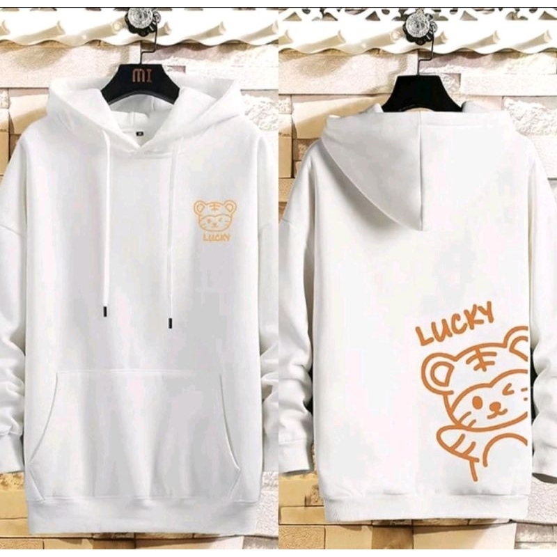 ALU • LUCKY LION SWEATER HOODIE UNISEX COUPLE - PUTIH