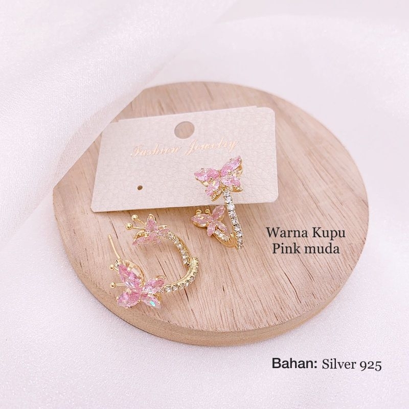 Anting Silver925 perak platgold Motif kupu kupu anting zircone anting silver925 perak mata tanam Anti karat anti alergi Premium Quality anti karat anti alergi T-01