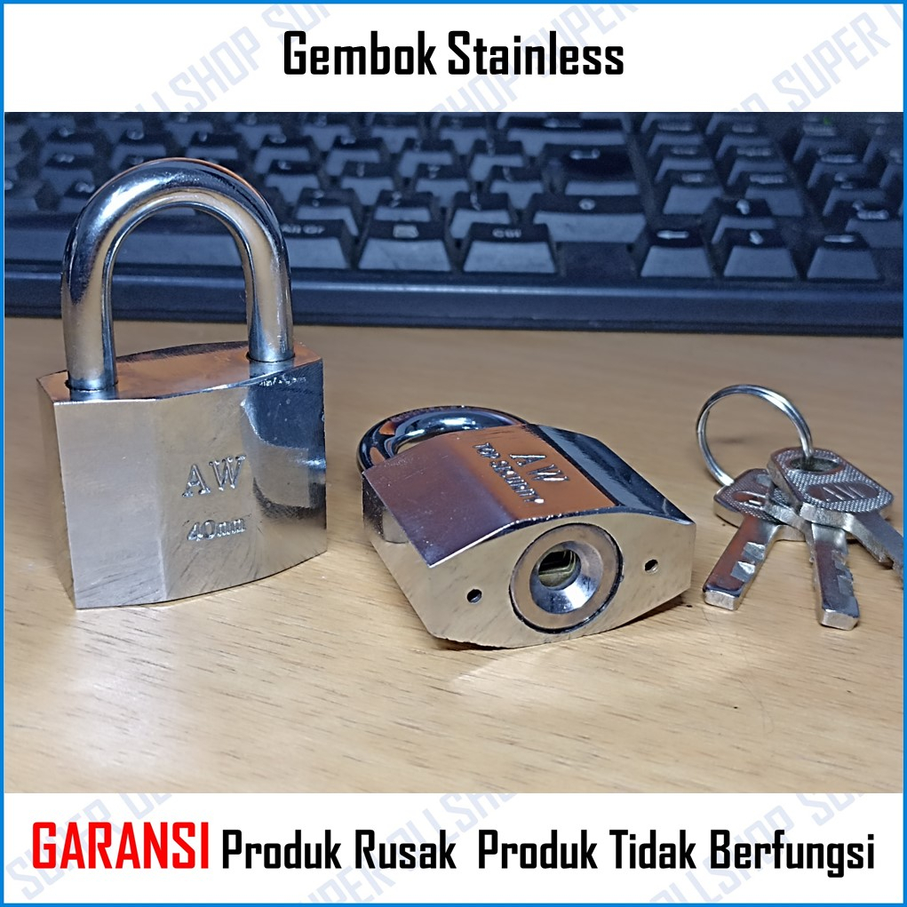 Gembok Pintu Pagar Rumah Stainless Anti Karat / Gembok Putih Cakram Sepeda Anti Maling Stainless Jantung Kuningan