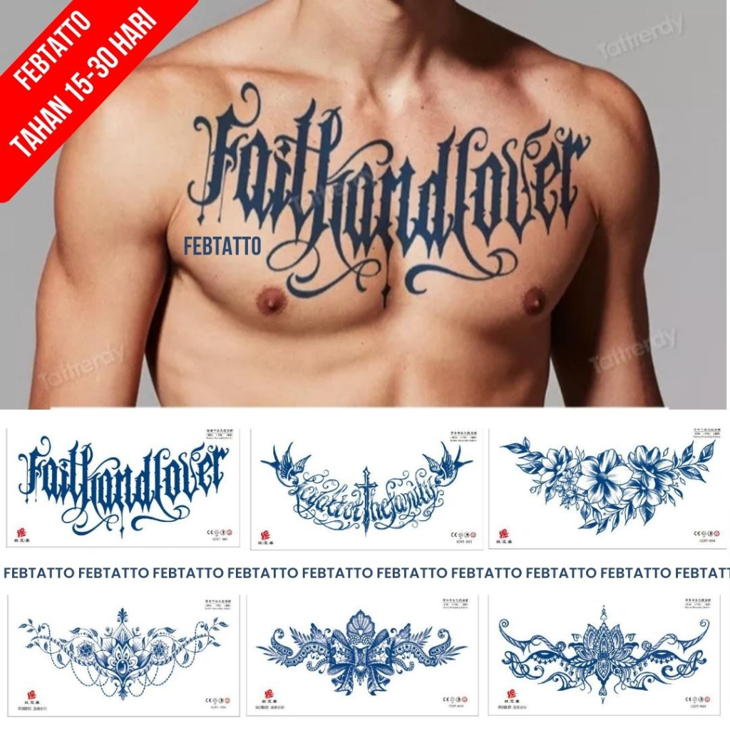 Tato Temporer Ukuran 28cm x 15cm Motif Tulisan Tribal GZXT 020 Tato Lengan Tato Dada Tato Tangan Tat