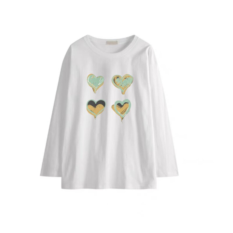 Love Printed Kaos Wanita Oversi Wanita Lengan Panjang Casual Top