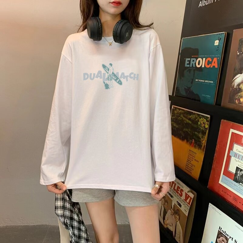 Kaos Print Wanita Lengan Panjang Korean Style Casual Atasan