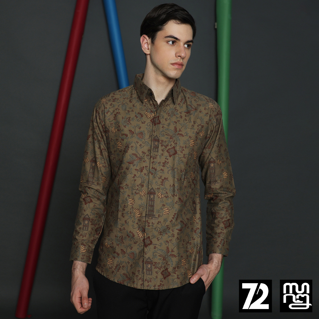 KEMEJA BATIK PRIA Lengan Panjang Premium Motif Jam Gadang Warna Hijau Alam 722388 Cap 72 - Baju Kemeja Atasan Pakaian Setelan Batik Pria Cowok Laki Laki Remaja Keluarga Kantor Lengan Panjang Modern Slimfit Slim Fit Premium Kekinian