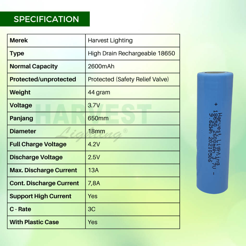 Baterai 18650 Battery Ion Lithium Harvest Lighting Real Capacity  3200 mAh 2600mAh Rechargeable Original Batrai Serba Guna