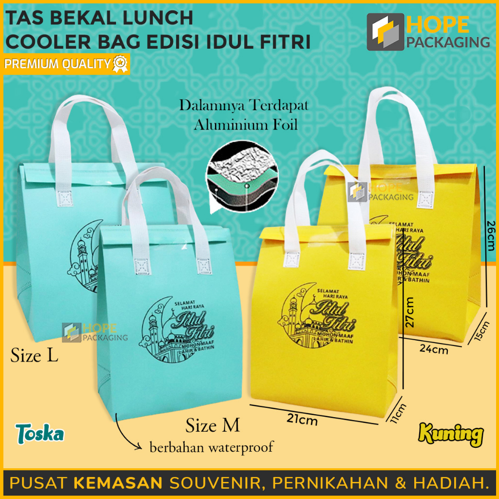 

Tas Cooler Bag SIZE M Edisi Idul Fitri / Tas Bekal Lunch goodie bag Toples wadah makanan kue souvenir lebaran / Cooler Bag aluminium Foil Thermal / tas souvenir / tas ulang tahun