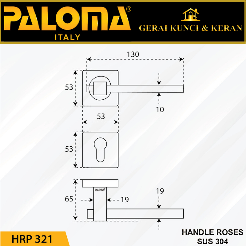 Handle Pintu Roses PALOMA HRP 321 LHT XISCO SQ STAINLESS STEEL