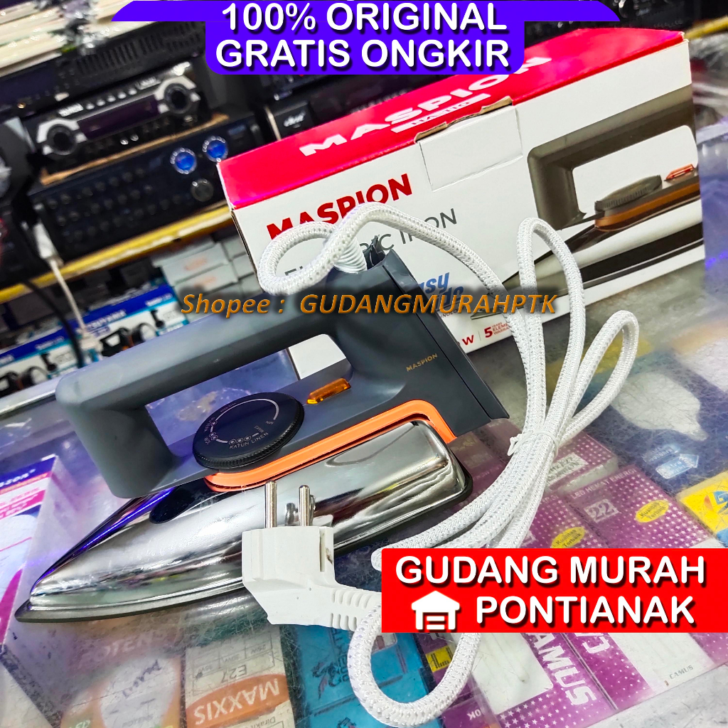 Setrika Maspion HA-110 Classic Anti Lengket iron Otomatis Body Stainless badan putih stenles stenlis