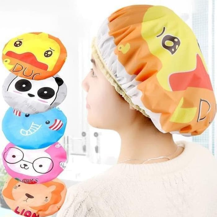 Shower Cap Karakter Kartun Penutup Rambut Kepala Mandi Topi Lucu Tutup