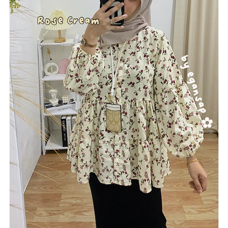 Aida Blouse BabyDoll | Kemeja Lengan Balon Flower Bunga