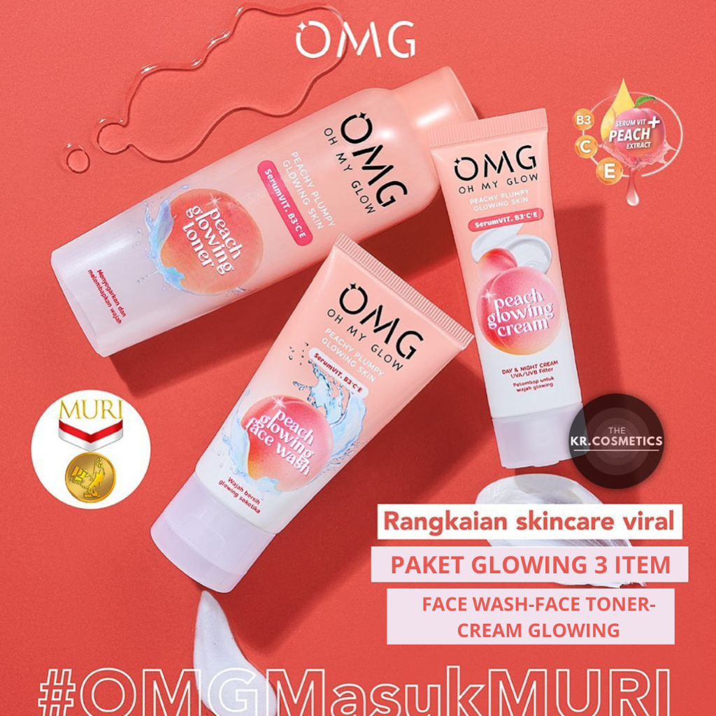 OMG OH MY GLOW SKINCARE glowing paket skincare Face Wash Cream Toner 3 item