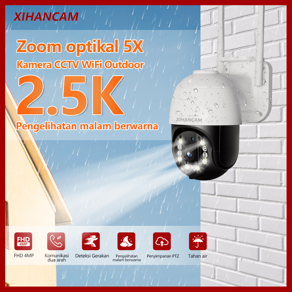 XIHANCAM 4MP Lampu Kamera Cctv Wifi Outdoor Waterproof 360 Derajat PTZ Alarm Smart IP Camera Cctv Wireless Wifi Tahan Air Optical Zoom Kamera Pengintai Infrared Night Vision Murah Cctv Jarak Jauh Lewat HP Android Carecam NVR/DVR COD