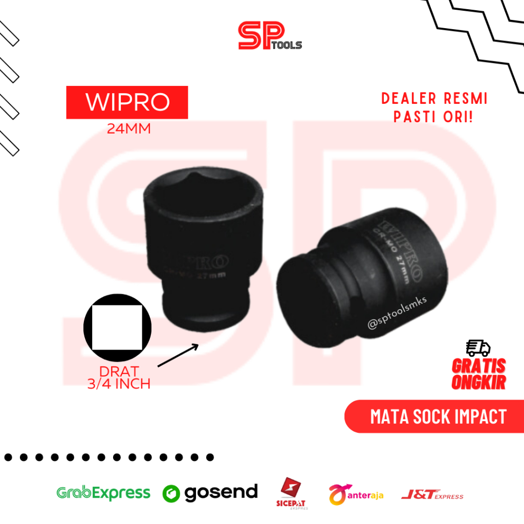 MATA KUNCI SOCK SOK SHOCK SOCKET IMPACT 24MM DRAT 3/4" SEGI 6 WIPRO