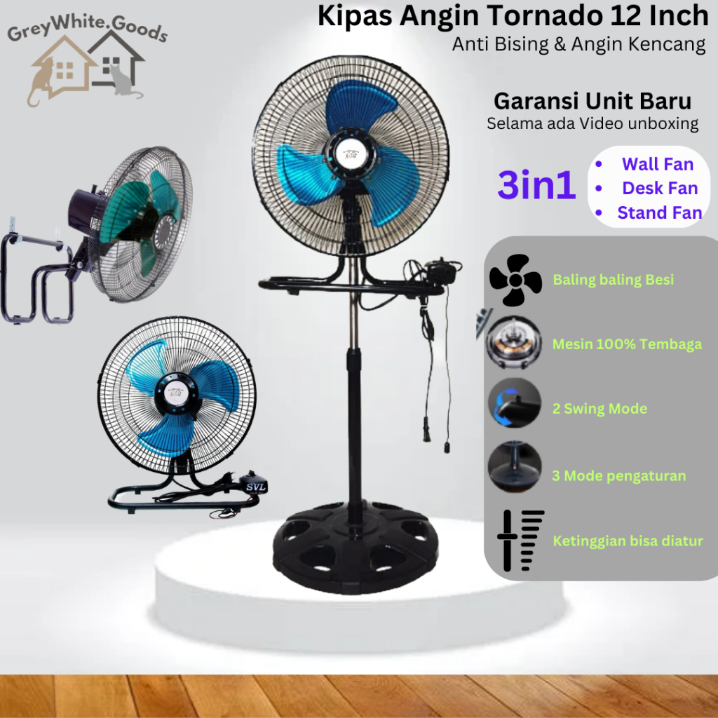 Kipas Angin Besi Tornado Fan 12” 3in1 Wall Fan Hemat Daya Kencang