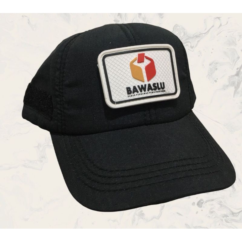 Topi tactical hitam perekat+logo bawaslu velcro