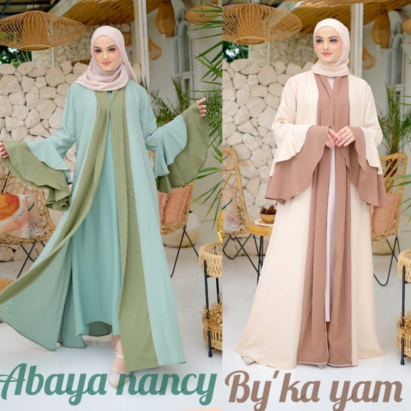 Abaya Nancy by Kak' Yam Collection (include inner) Real Pict Original Abaya Mocca Cholatta Green Hij