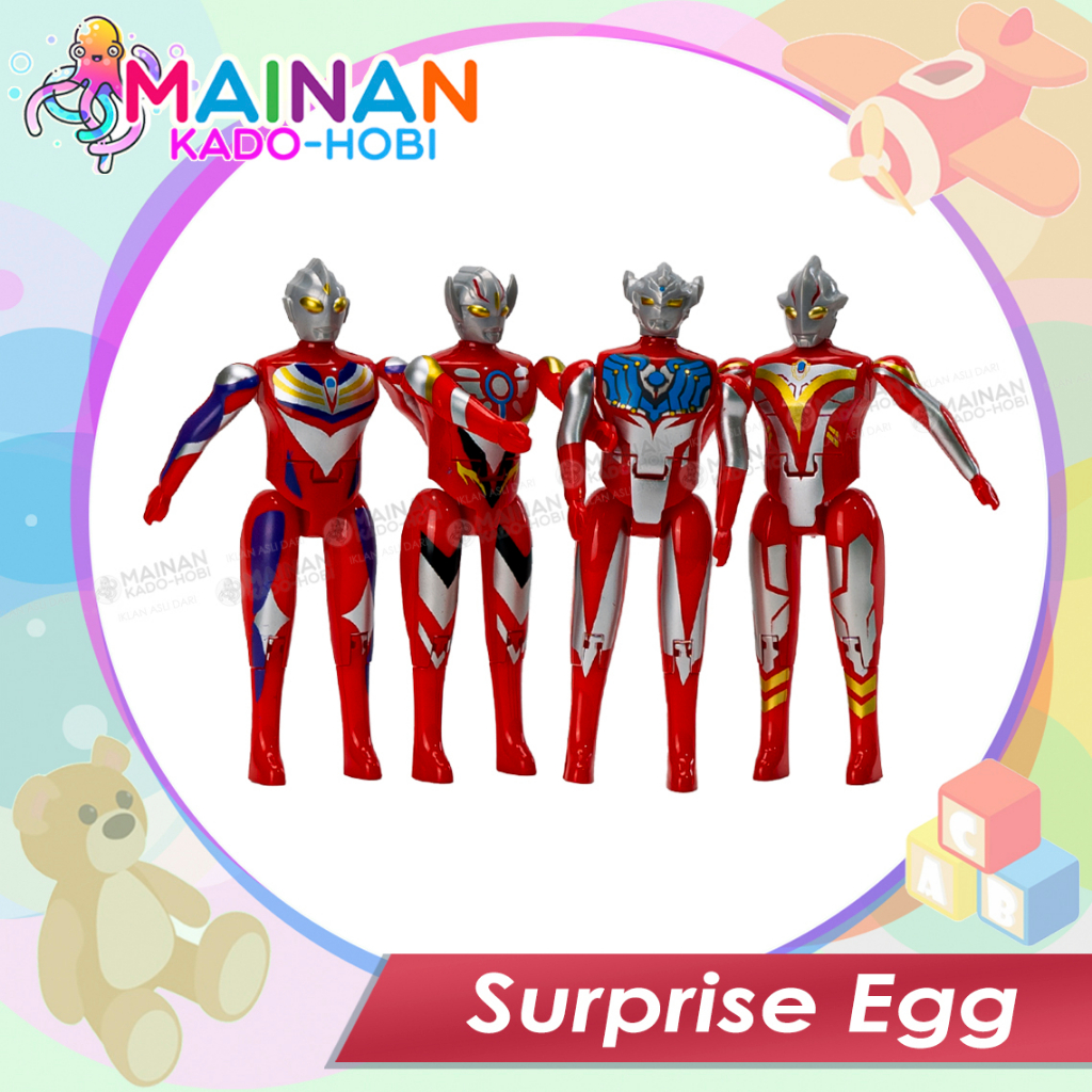 KOLEKSI MAINAN MOTORIK ANAK SURPRISE EGG TELUR KARAKTER SUPERHERO ULTRAMAN