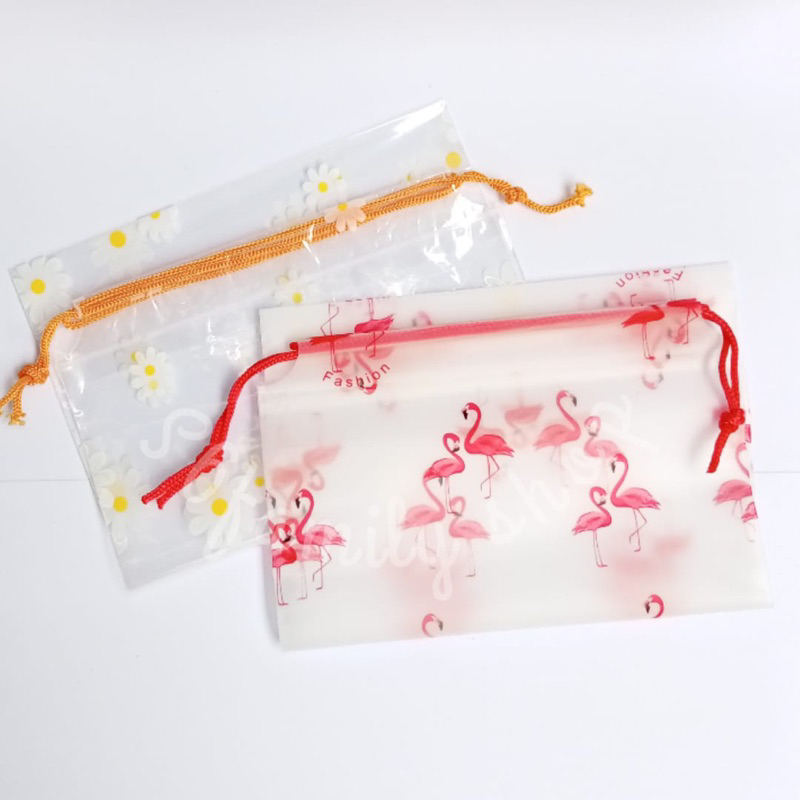 Kantong Plastik Sepatu Waterproof Motif Flamingo / Bunga Serbaguna / Tas Serut Travel Pouch Bag Orga