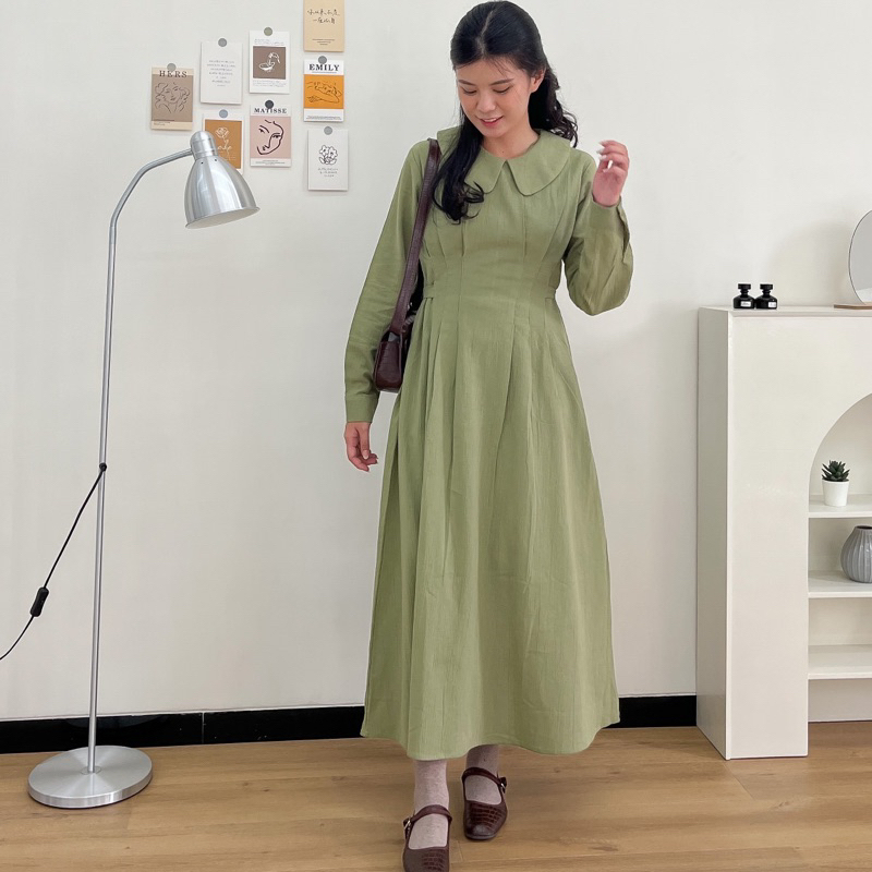 JI-HYUN MIDI DRESS | dress model korea berbahan linen | midi dress bahan linen | baju lebaran