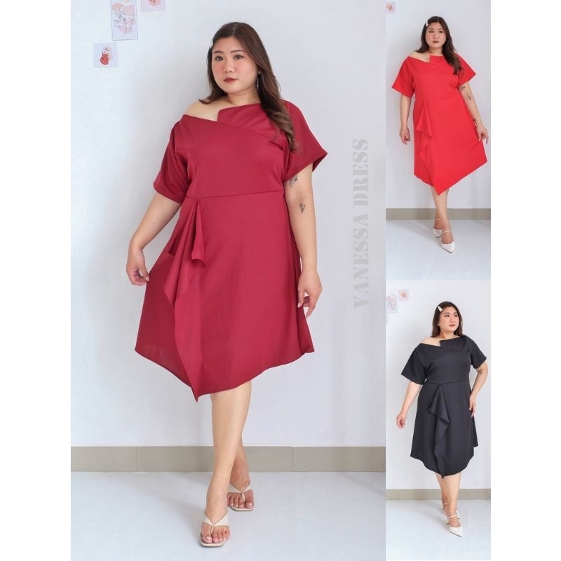 JUMBO DRESS PESTA WANITA VANESSA SCUBA PREMIUM LD 120-138