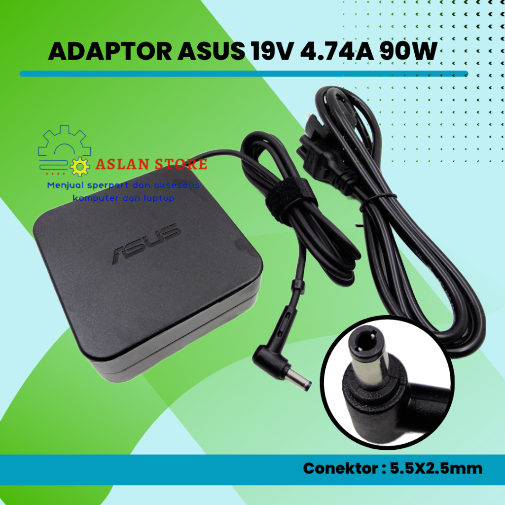 ADAPTOR CHARGER LAPTOP ASUS 19V 4.74A KOTAK ASUS N46V X550D X450J K53 K43 PL80JT P31F ASUS N550LF X550VL F550ZE PG278Q UX510U K53SV K53TA EXA1202YH