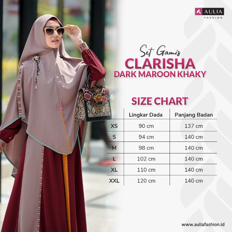 Set gamis CLARISHA DARK MAROON KHAKY AULIA FASHION