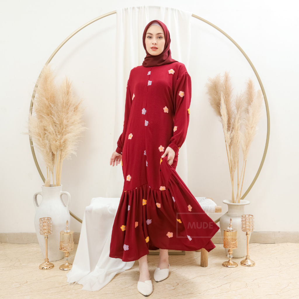 Gamis Bella Daisy / gamis bordir crinkle airflow premium