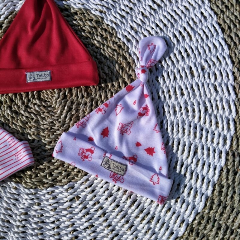 3 Pcs Topi Bayi / Kupluk Bayi Newborn Seri Merah Ciput Penutup Kepala Bayi Talitababy