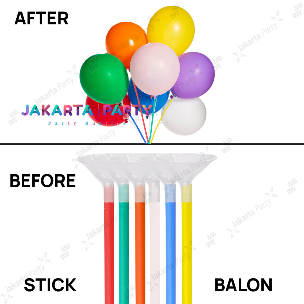 Stik Balon warna isi 10 pcs/ Stik Balon Lateks / Stik Warna / Stick Balloon