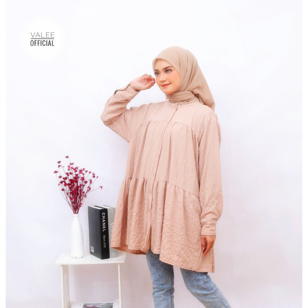 ￼TUNIK ELEEYA | Atasan Wanita/Tunik Bahan Cey Crinkle Adem Dan Halus Full Kancing/Blouse Busui