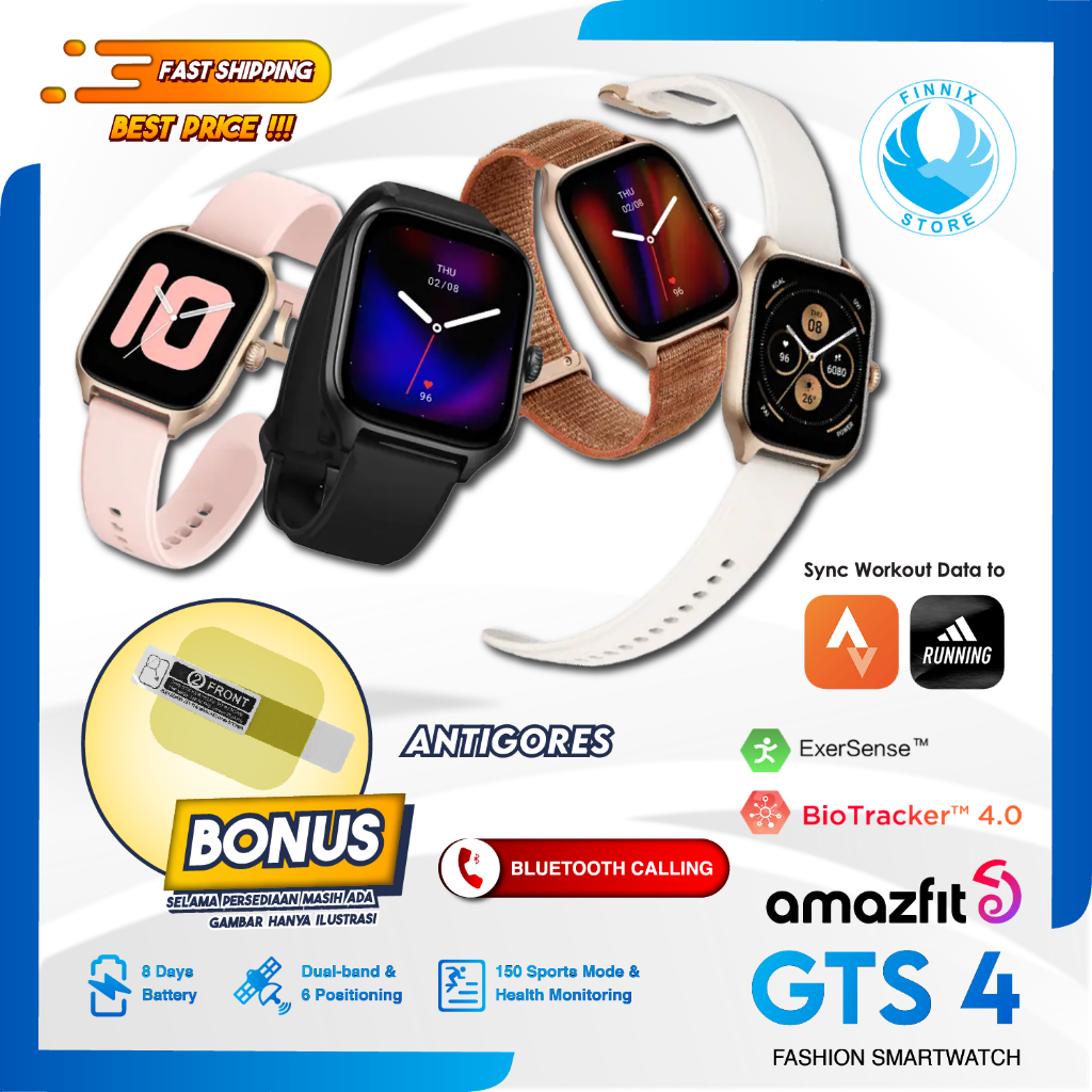 Amazfit GTS 4 Smartwatch AMOLED Display Dual-Band GPS - Garansi Resmi