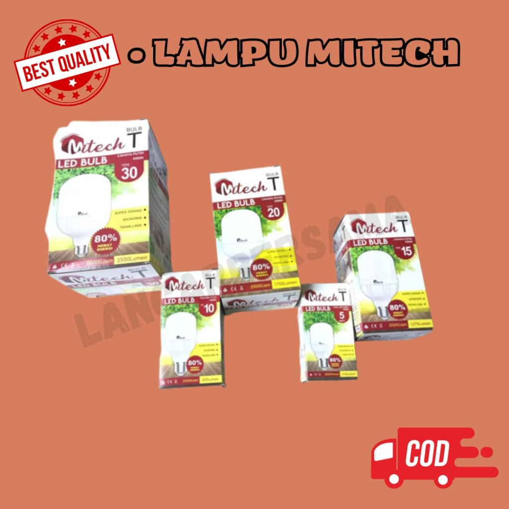 Lampu LED 5W/10W/15W/20W/30W/Bohlam 5W/10W/15W/20W/30W/Mitech Light Bulb Tabung Putih