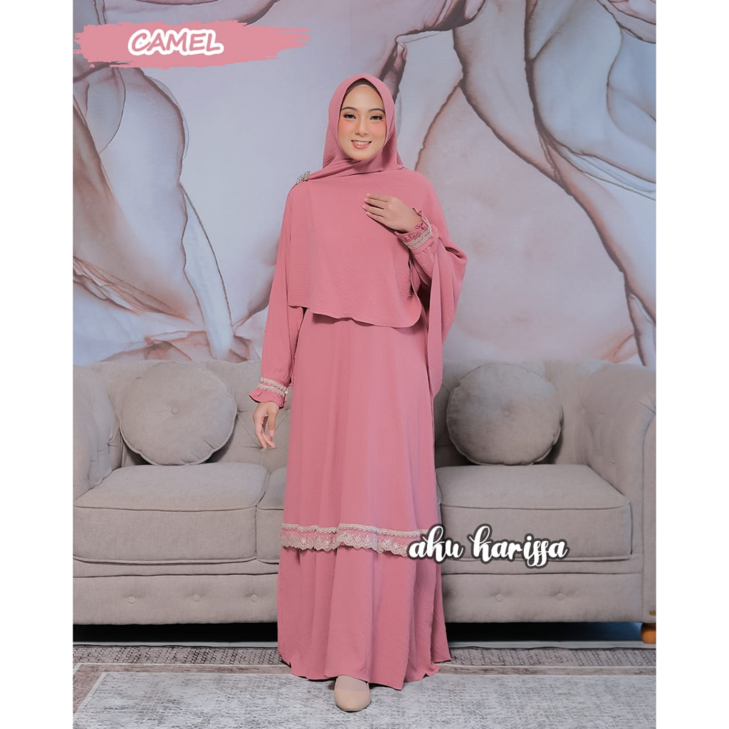 Gamis set khimar MELIYA asyifa cantini by aku karissa simple trendy kekinian hits lebran cringkle crincle