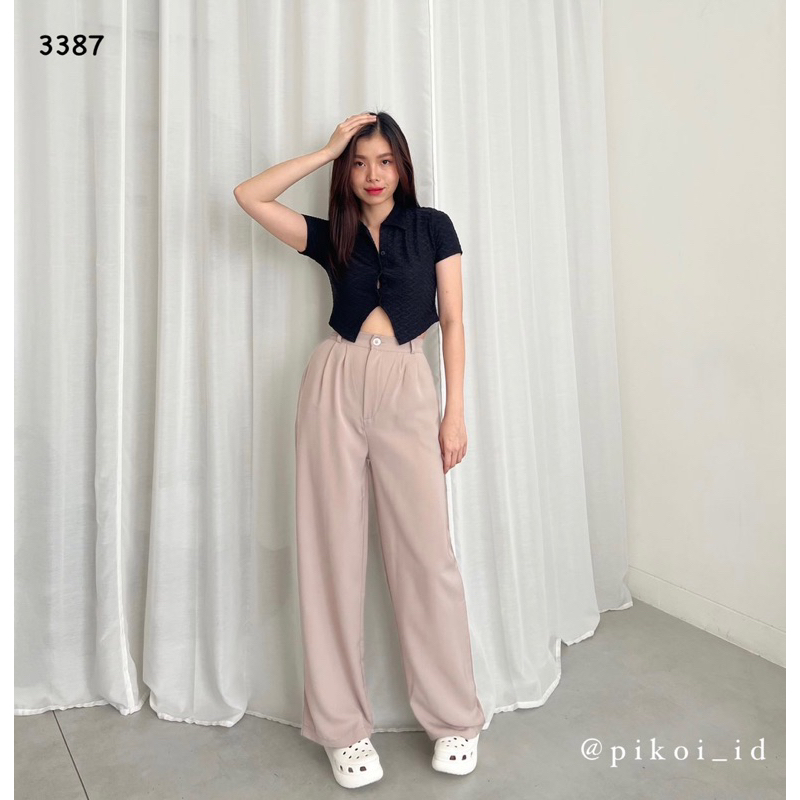 Celana panjang wanita hitam basic / highwaist pants korea / Celana wide leg sage kekinian 3387