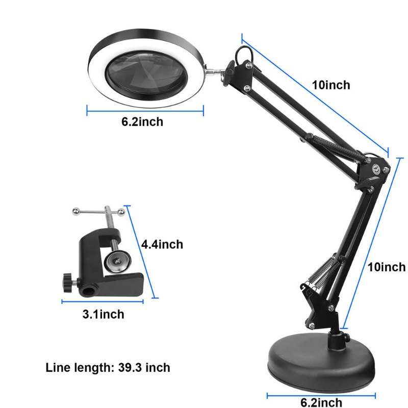 Lipat Profesional 10X Kaca Pembesar Lampu Meja Kaca Pembesar Lampu LED Lampu Baca dengan Tiga Mode Peredupan USB Power Supply