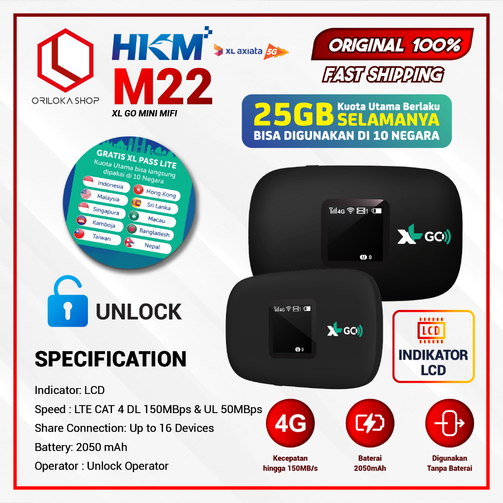 Modem Mifi  HKM M22 XL 4G LTE Unlock all operator - BYPASS