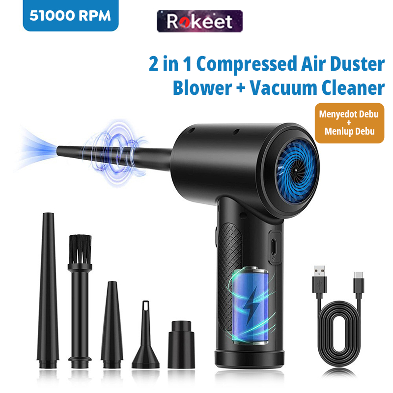 Rokeet Air Duster 2 in 1 Vacuum Blower Kipas Kucing Anjing Komputer PC Laptop Kamera Portable Serbaguna-2